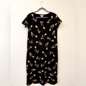 M. Mac oversized black dress with gold tulips.